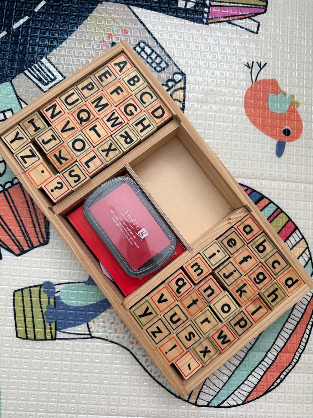 Melissa Wooden Alphabet Stamp Set with New Red Ink Pad